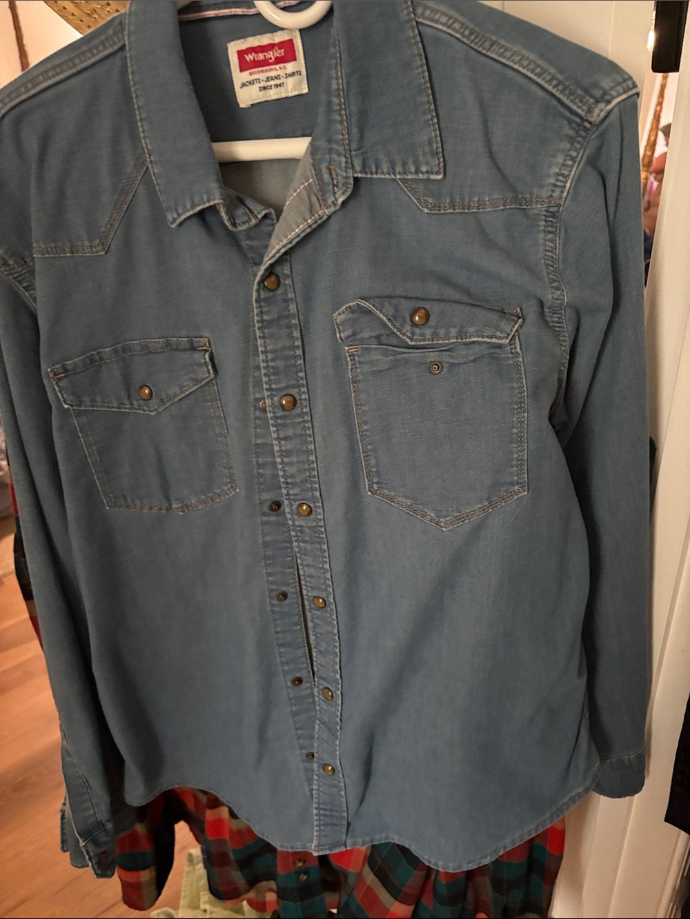 Wrangler Blue Denim Western Shirt with Snap Pockets